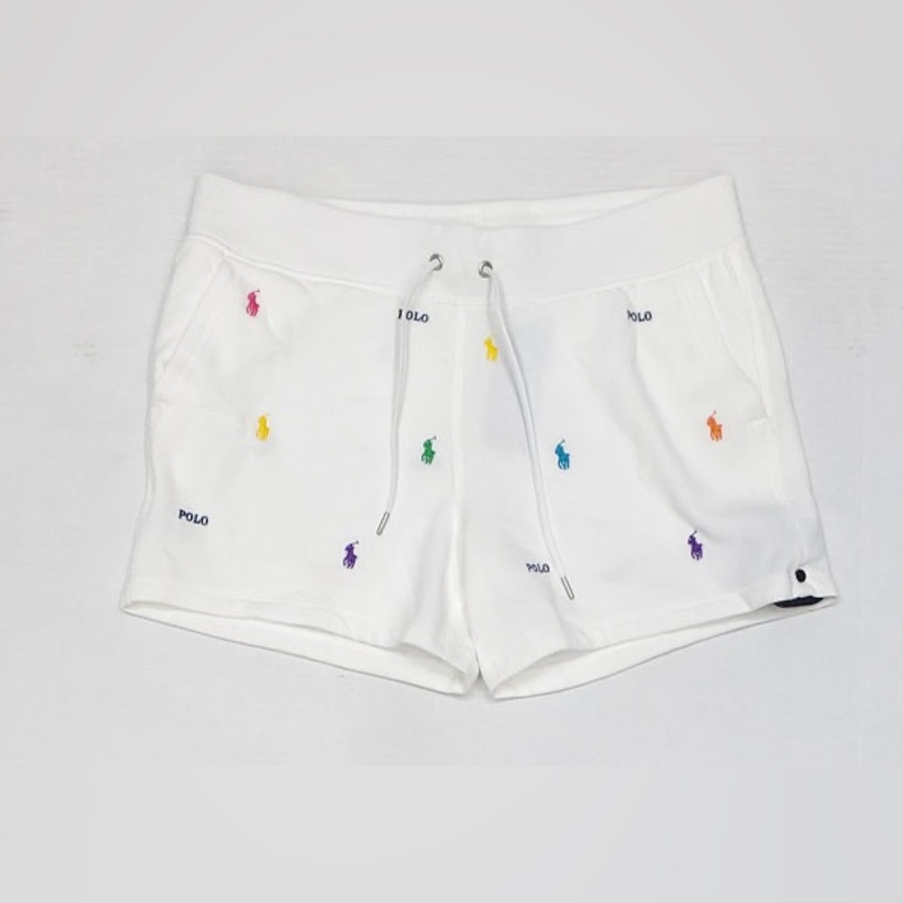 Polo Ralph Lauren Women’s XS White Shorts Allover Multicolor Rainbow Embroidered
